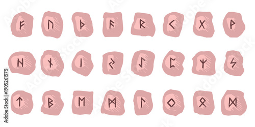Set of hand drawn viking runes Rune stones with ancient norse alphabet characters engraved on them Scandinavian futhark germanic celtic Single element for design, print, web, decor