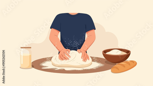 Person kneading dough with ingredients for baking