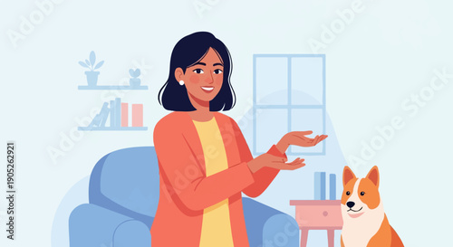 Person and dog relaxing in a living room