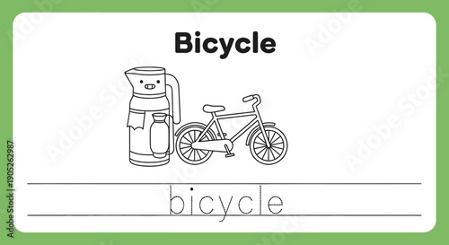 Bicycle tracing worksheet for kids learning