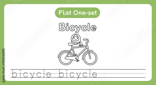Bicycle tracing worksheet for kids. Handwriting practice.
