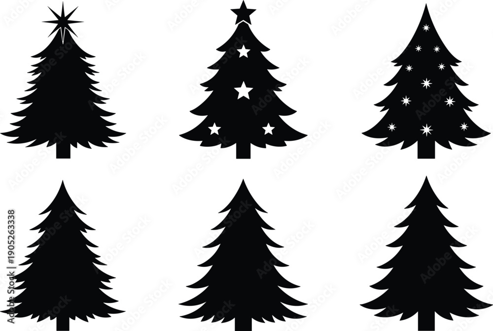 Obraz premium Christmas tree silhouette, holiday tree illustration, festive tree design, decorated tree artwork, pine tree drawing, fir tree graphic, seasonal tree sketch, winter tree icon