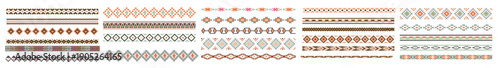 Border decoration elements with colorful patterns. Ethnic style collections. Vector illustrations.