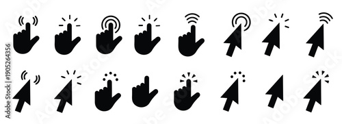 computer flat mouse click cursor arrow icons set and loading