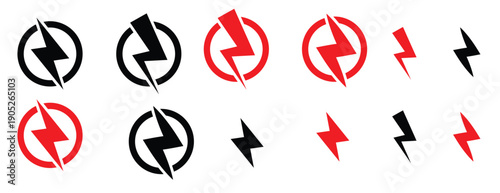 set lightning bolt symbol icon collection with circle