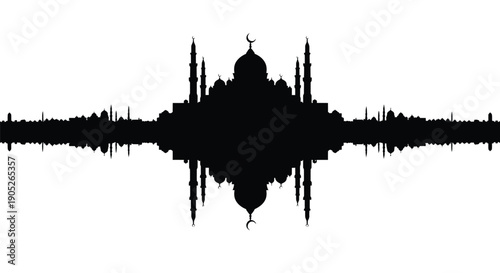 Sound Waveform Silhouette of Mosque or Dome with Minaret in Simple Modern Style