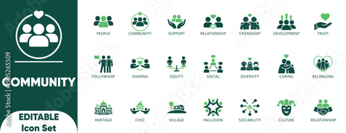 Community editable solid icon set.Equity,Social Inclusion,sharing, and vector.