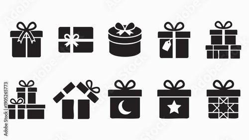 Set of minimalist gift box silhouettes for holiday celebration and festive events
