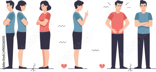 Sad Couple Relationship Problems Set, Man and Woman Feeling Lonely and Disconnected After Argument for Mental Health and Counseling Design