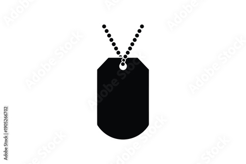Military dog tag on a chain, a black silhouette icon isolated on a white background