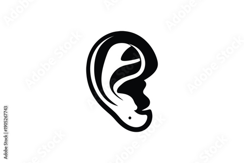 Stylized human ear silhouette icon for hearing health audiology and sound perception awareness concept design