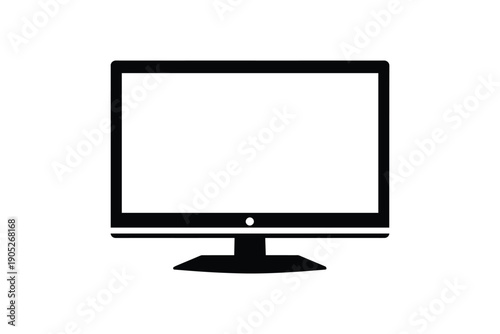 Modern flat screen television or computer monitor icon with blank white display isolated on white background