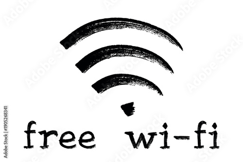 Hand drawn free wifi spot zone sign Public wi-fi area sign Wireless internet clipart in doodle style Single element for print, web, design, decor 3G, 4G, 5G, 6G, IoT