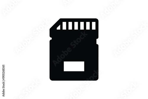Small black memory card icon isolated on white background for digital storage and data transfer