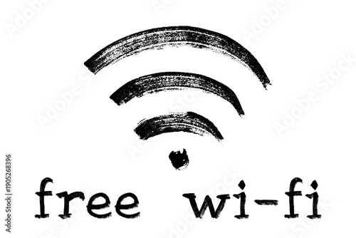 Hand drawn free wifi spot zone sign Public wi-fi area sign Wireless internet clipart in doodle style Single element for print, web, design, decor 3G, 4G, 5G, 6G, IoT