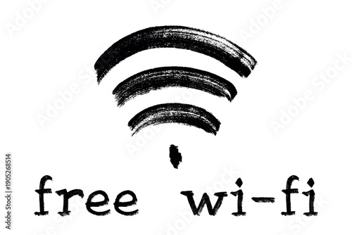 Hand drawn free wifi spot zone sign Public wi-fi area sign Wireless internet clipart in doodle style Single element for print, web, design, decor 3G, 4G, 5G, 6G, IoT