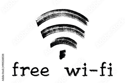 Hand drawn free wifi spot zone sign Public wi-fi area sign Wireless internet clipart in doodle style Single element for print, web, design, decor 3G, 4G, 5G, 6G, IoT