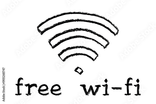 Hand drawn free wifi spot zone sign Public wi-fi area sign Wireless internet clipart in doodle style Single element for print, web, design, decor 3G, 4G, 5G, 6G, IoT