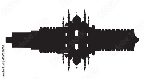 Silhouette of Taj Mahal in symmetrical shape with copy space