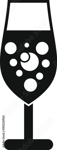 Black and white silhouette of a champagne flute with bubbles, symbolizing celebration and festivity