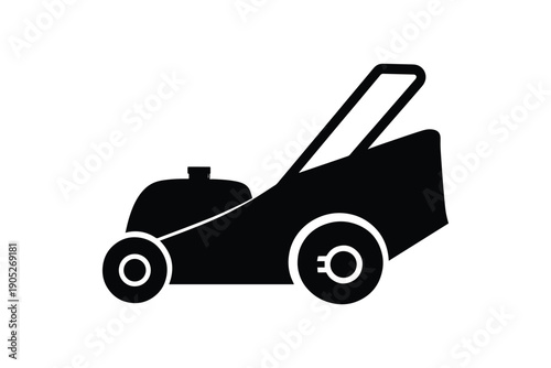 Lawn mower silhouette icon for garden maintenance and landscaping services isolated black symbol on white background