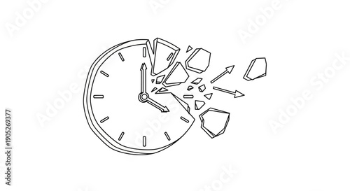 Shattering Clock Symbolizing Time Running Out Breaking Free from Constraints Urgent Deadline