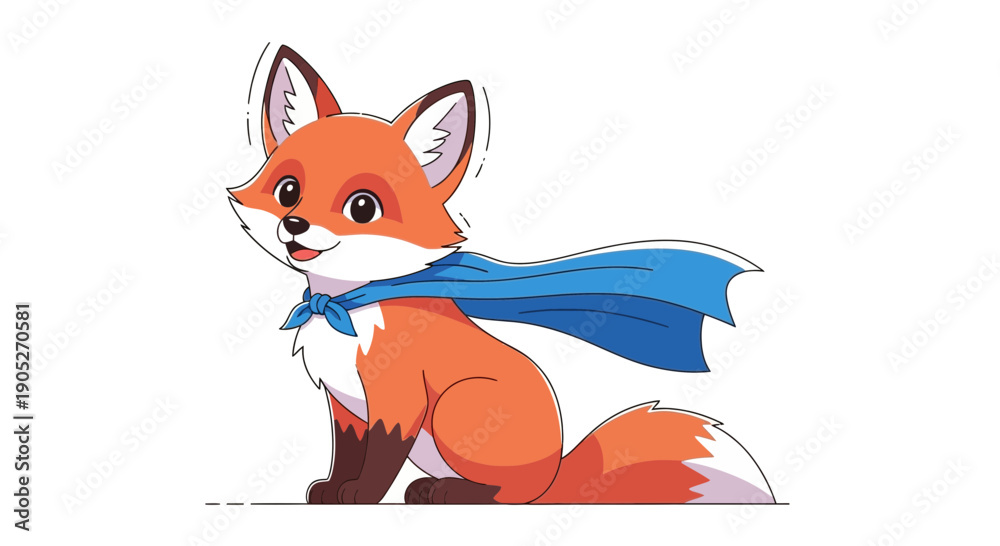 Fototapeta premium Cartoon Fox Wearing Blue Cape