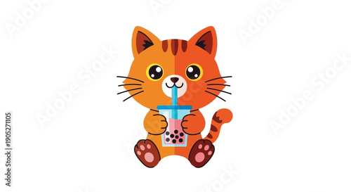 Cute orange cat drinking bubble tea