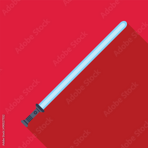 Glowing blue energy sword icon with long shadow on an isolated red background