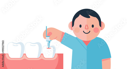 Dentist implanting dental screw into tooth