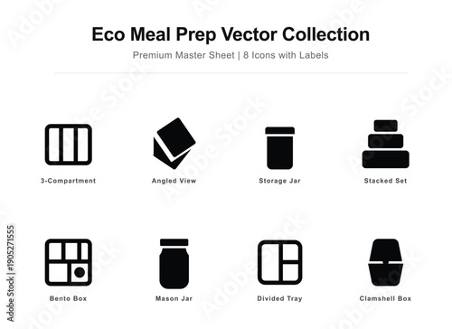 Minimalist meal prep and food storage container icons