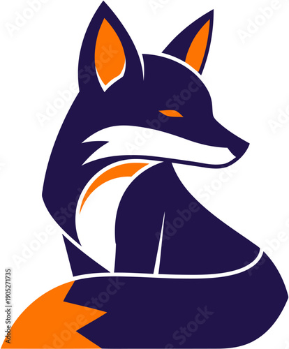 Stylized illustration of a fox with dark blue fur and orange accents, rendered in a clean, modern graphic design style, perfect for branding or digital art