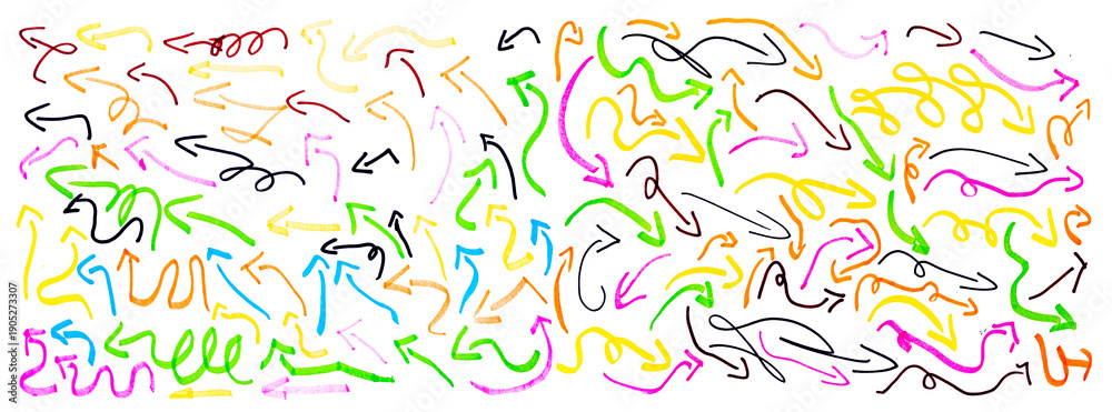 Obraz premium Hand drawn scribble style with black pen creating round circle underline strokes, rectangle frame doodle arrow elements shaping vector set kit bundle for highlight text in dynamic oval line theme.