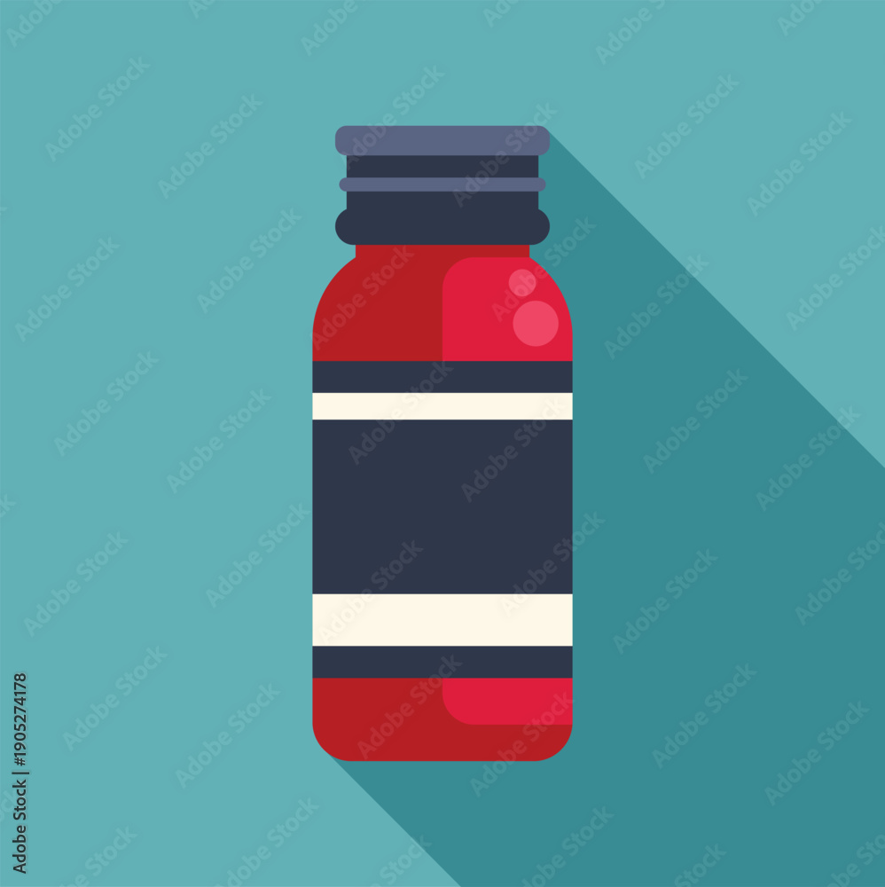 Obraz premium Red medicine bottle for liquid syrup with label on a blue background