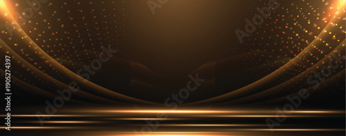 Elegant golden scene diagonal glowing with lighting effect sparkle on black background. Template premium award design.