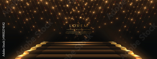 Elegant golden scene dot diagonal glowing with lighting effect sparkle on black background. Template premium award design.