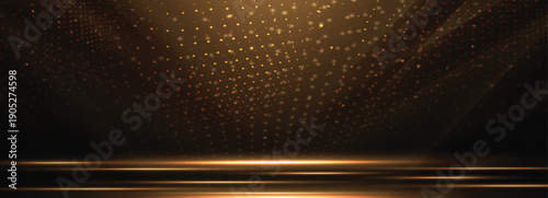 Elegant golden scene diagonal glowing with lighting effect sparkle on black background.