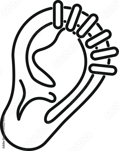 Human earlobe with helix piercing jewelry as a body modification contour