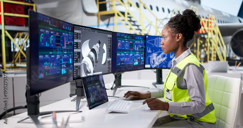 Fotografia Female Aerospace Technician Using Computer