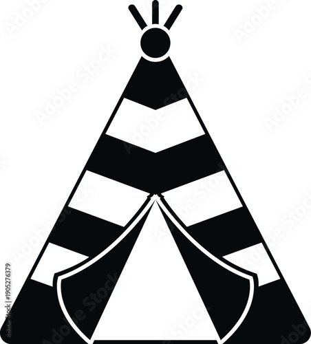 Black and white teepee icon illustrating traditional native american shelter