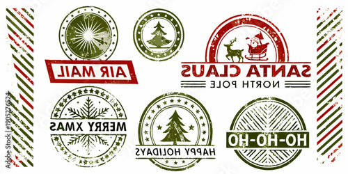 Vintage christmas seals and stamps with festive holiday designs