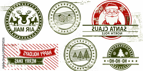 A collection of festive christmas seals and holiday themed circular emblems