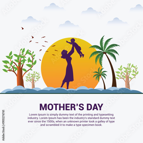 Mother's Day Celebration with Mom and Baby Silhouette