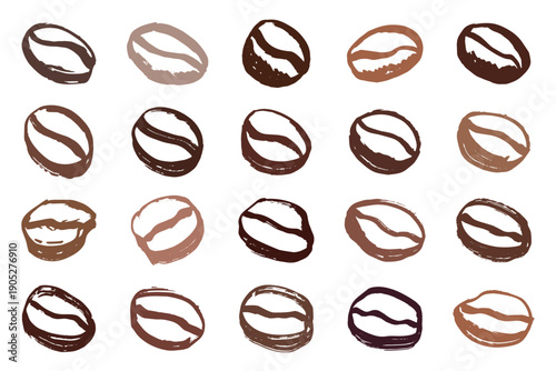 Set of hand drawn fresh roasted coffee bean Arabica robusta seed doodle Single element for design print packaging label decor