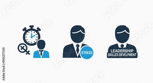 Professional Development and Wellbeing Coaching Icons: Goal Setting, Stress Management, and Leadership Skills Training