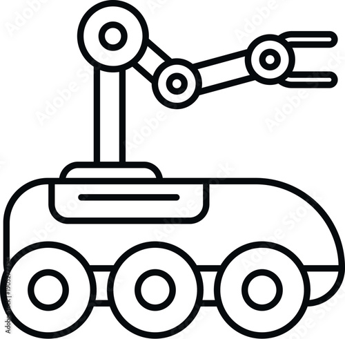 Lunar rover with robotic manipulator arm, illustrating space exploration and automation technology