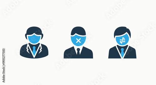 Illustrating communication challenges and creative expression in professional settings with distinct person icons representing open, blocked, and musical communication styles.