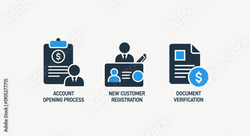 Financial Onboarding Vector Icons for Account Opening, New Customer Registration, and Document Verification Processes