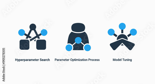 Artificial Intelligence and Machine Learning Optimization Icons: Hyperparameter Search, Parameter Tuning, and Model Refinement