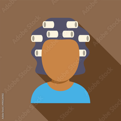 Woman's head with hair curlers receiving salon treatment, flat icon
